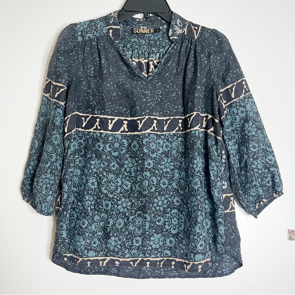 Sunner Anthropologie silk split neck tunic top